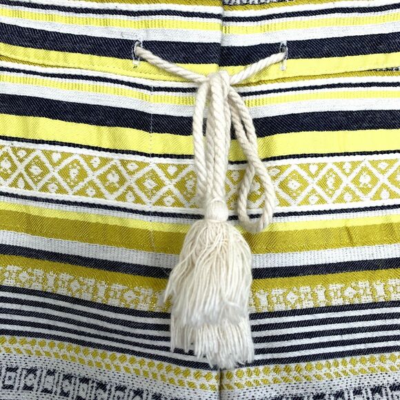 LOFT Striped Tassel Drawstring Shorts Gray Yellow Metallic Mid Rise Womens 2 - Picture 3 of 8